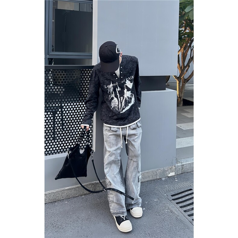 假两件卫衣男女同款春秋新款骑士古堡印花宽松长袖T恤图片