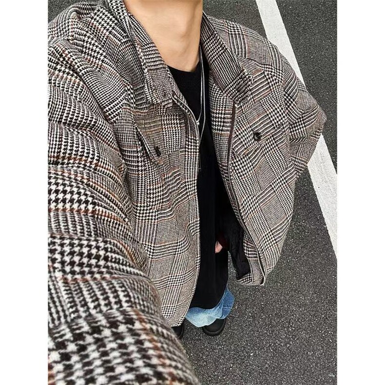 有货~加棉冬季千鸟格加厚保暖立领棉衣棉服JM010常规P95加棉P110,男装棉衣,星座1004-6
