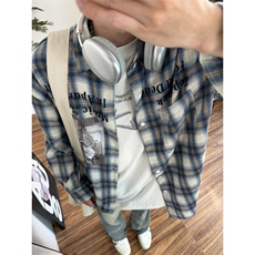 美式街头复古印花格子衬衫男高街vibe宽松休闲长袖外套LC1722-p40，男装衬衫，星座1008