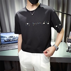 夏季刺绣T恤男短袖潮牌痞帅半袖体恤男2025新款衣服夏装薄款上衣，男装T恤，电商B212（原钱塘6029）