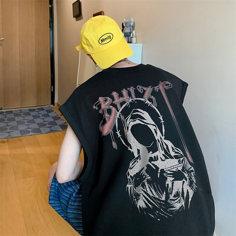 B239-1225-P23夏季坎肩无袖T恤男装背心/马甲创意字母人像印花，男装背心/马甲，星座514-2(原B239)