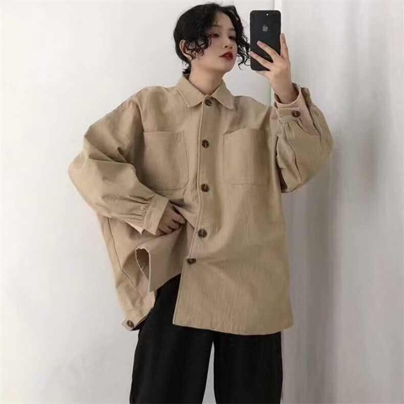 807-P35日系水洗工装衬衫男女长袖春秋新款休闲宽松防晒翻领，男装防晒衣，电商B323A