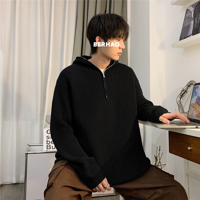 韩版连帽毛衣男宽松半拉链设计慵懒风情侣针织衫外套BY315-p58,男装针织衫/毛衣,星座1008