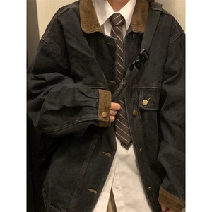 D5102-P65黑色少年感牛仔外套女春秋中性风夹克棒球服潮-网图现货图片
