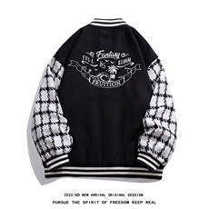 白底秋冬22新款美式复古棋盘格简约印花拼接夹克外套G703P85K108，男装夹克，电商A247-1