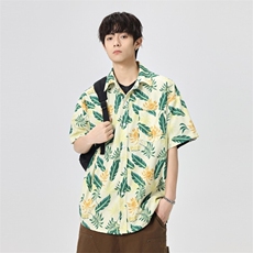 夏季短袖衬衫男潮牌袖宽松衬衣花衬衫C2083-特P38，男装衬衫，星座210-1