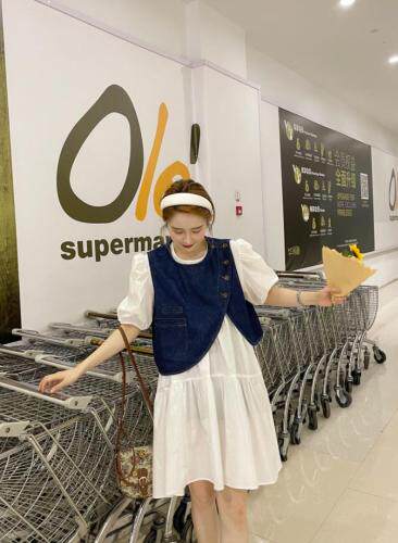 牛仔马甲两件套连衣裙，女装马夹，E·风尚