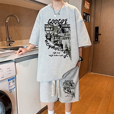 华夫格薄款休闲套装男夏季短袖t恤男装一套搭配帅气潮牌运动套装，男装T恤，星座1904A-1