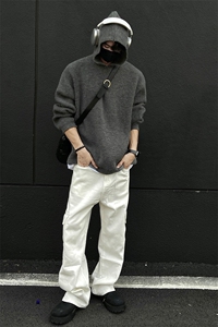 24秋冬 慵懒风连帽针织衫毛衣宽松中性卫衣上衣外套男女H1015 P78图片