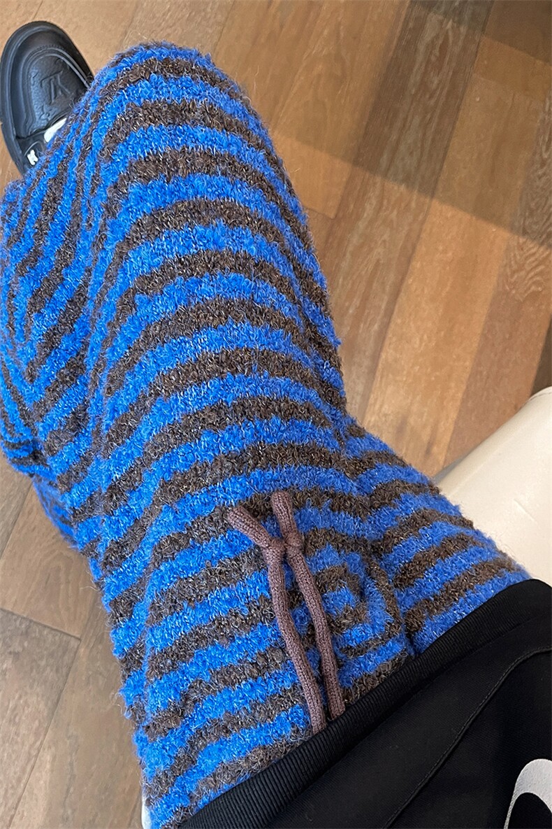 8XL-M慵懒休闲撞色条纹羊毛针织裤宽松保暖舒适直筒长裤K9114P68,男装休闲裤,电商D206-1