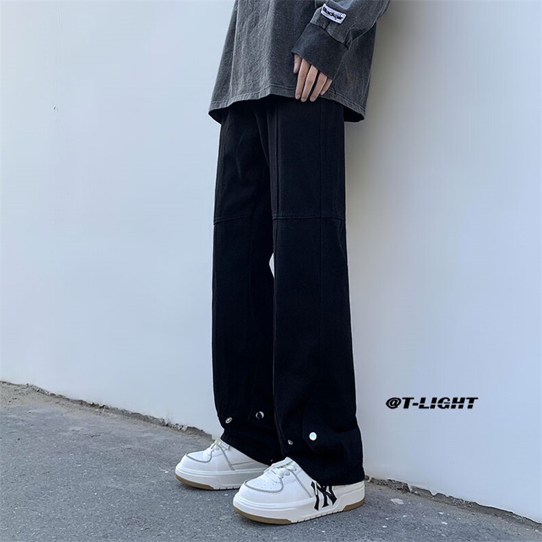 美式ins高街牛仔裤小众百搭微喇铆钉纽扣拼接牛仔裤K2301-P65控88,男装牛仔裤,电商A062