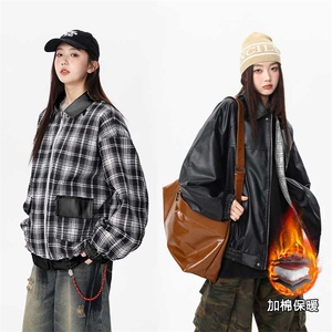 秋冬数据新款双面穿格子皮棉衣美式翻领百搭休闲棉服MF1088 P110图片