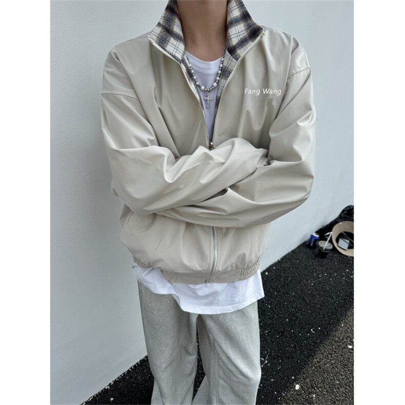 XZ1005-1-TTH0088-批105--双面穿格子印花字母夹克外套,男装夹克,星座1005-1