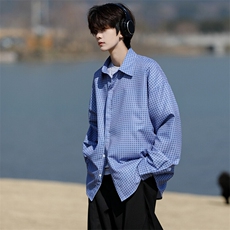 8XL-M长袖衬衫男夏季格子条纹衬衣宽松慵懒风防晒外套CS29005P45，男装衬衫，电商B312