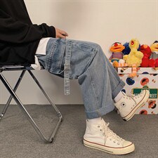 牛仔裤男直筒宽松潮牌港风韩版百搭休闲裤子阔腿工装潮流N703-P45图片