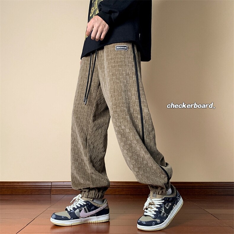 2025秋季雪尼尔棋盘格贴标束脚裤男高级感舒适休闲长裤K23730-P60，男装休闲裤，电商A001