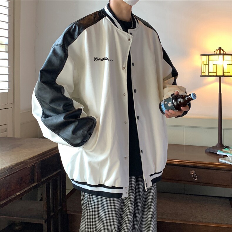 EQ103 拼色棒球服皮衣外套男2024新款秋装刺绣夹克宽松韩版 P108图片