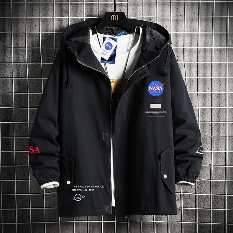 JK41243-P85  NASA纯棉连帽夹克男士大码工装夹克男  网格图片