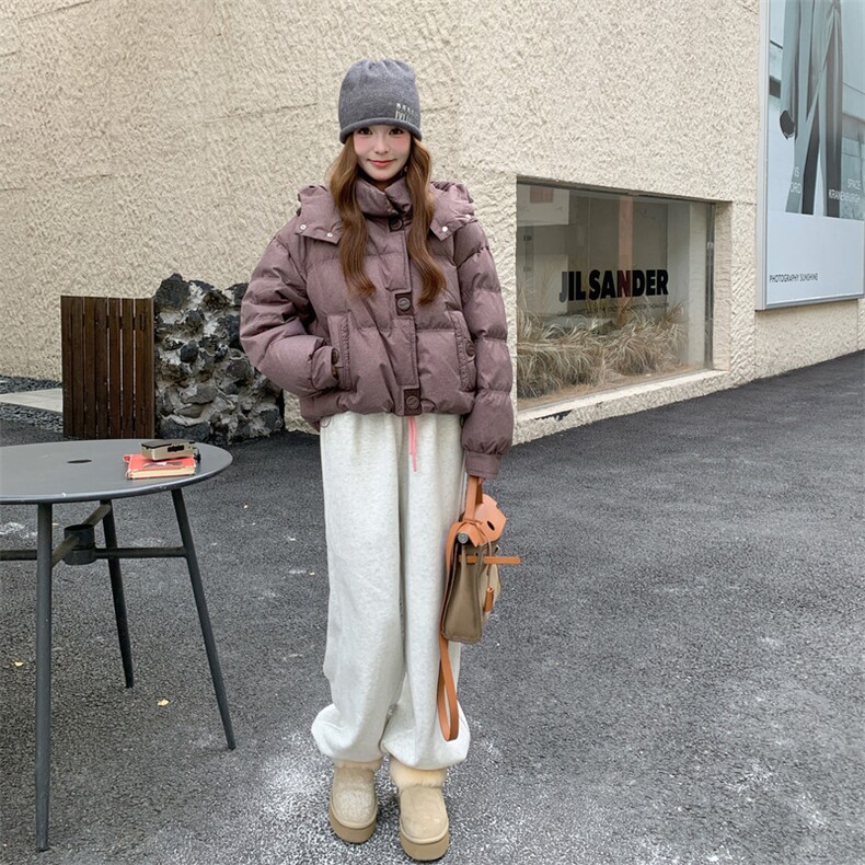 现货小个子连帽短款羽绒服女冬季新款白鸭绒洋气保暖外套面包服,女装羽绒服,网红馆