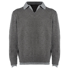 重磅北极绒假两件衬衫领毛衣美式高街复古休闲慵懒纯色翻领针织衫，男装针织衫/毛衣，电商A486