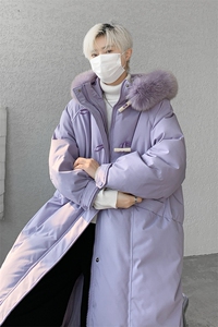 8XL-M 90白鸭绒大毛领羽绒服男中长款过膝设计感牛角扣YRFC05P398图片