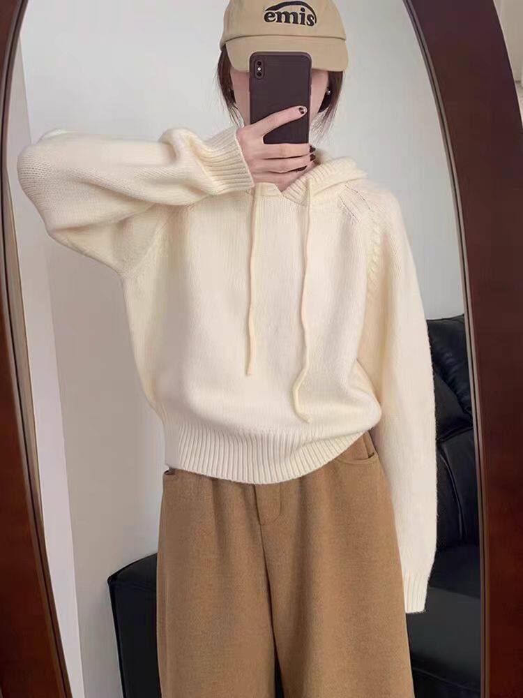2025年秋季新款女士百搭针织连帽衫，女装针织衫/毛衣，恒恩羊绒