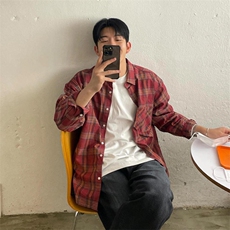 春季新款格子衬衫男长袖港风潮牌日系CK59-P50，男装衬衫，星座1109-3