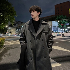 外景秋冬韩系情侣宽松中长款毛呢大衣男厚款风衣外套MN9538/P100，男装风衣，电商B316