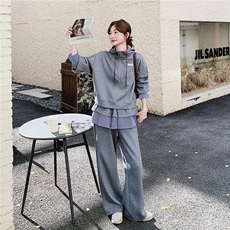韩版宽松格子拼接连帽卫衣套装女2025秋新款慵懒风休闲卫裤两件套，女装套装/套裙，2C326