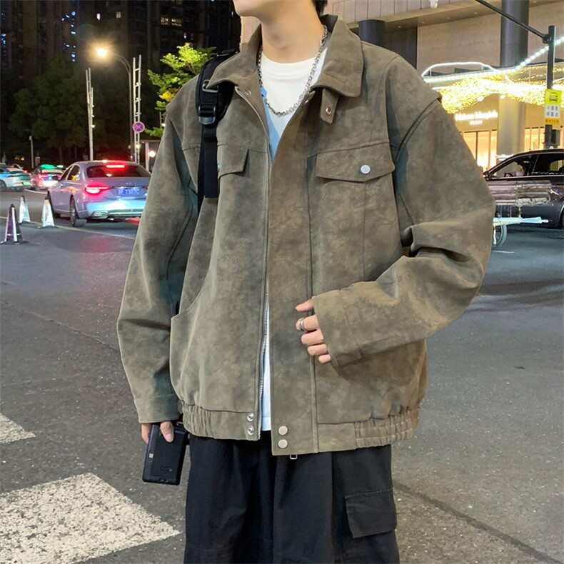 得物二开男美式复古仿麂皮PU皮夹克翻领简约宽松外套JK1240-P98,男装夹克,星座1103-3