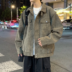 得物二开男美式复古仿麂皮PU皮夹克翻领简约宽松外套JK1240-P98，男装夹克，星座1103-3
