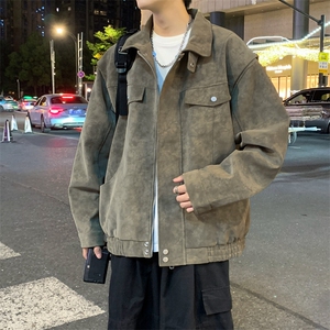 得物二开 男美式复古仿麂皮PU皮夹克翻领简约宽松外套JK1240-P98图片