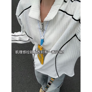 XZ809A/SYR43/特P55/控78   美式半拉链肌理感长袖T恤卫衣图片