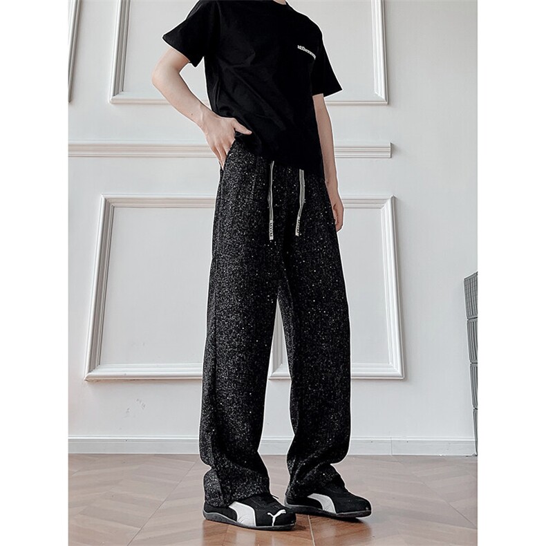 XK465-P35英伦复古星空小香风宽松直筒收腰满天星休闲裤，男装休闲裤，电商A178