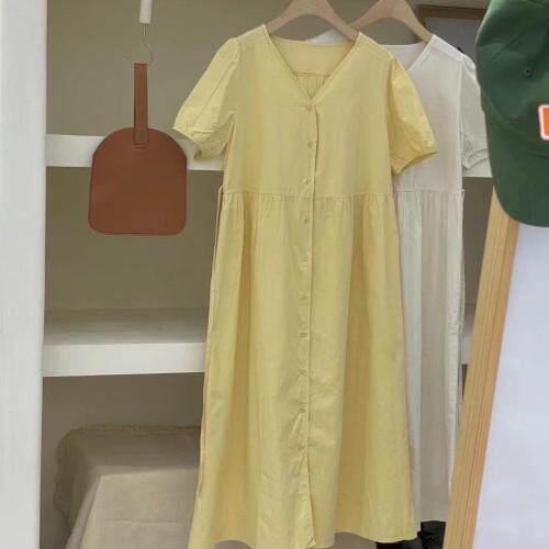 夏季新款三色v领纯色连衣裙，女装连衣裙，Here Bella(5F)