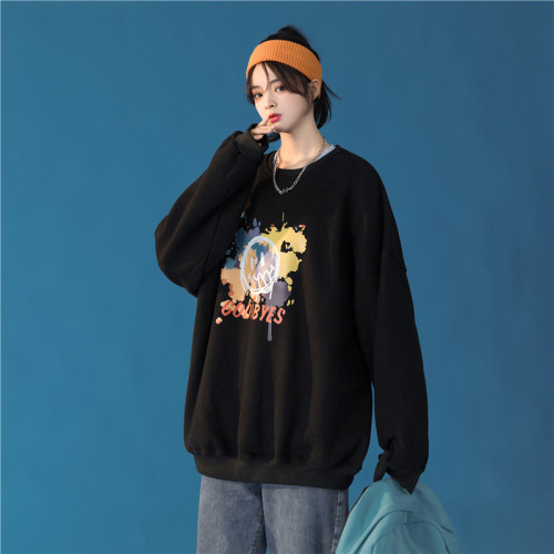 中性港风秋季新款潮流印花圆领卫衣宽松外套/WY86P38，女装短外套，电商D325