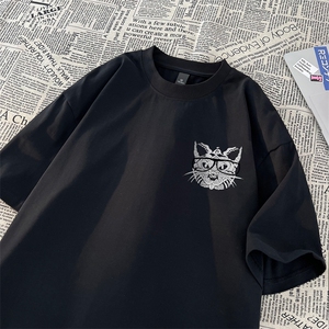 抖音直播高克重男女潮流印花宽松半袖T恤衫男517A-2-T6639-P28图片