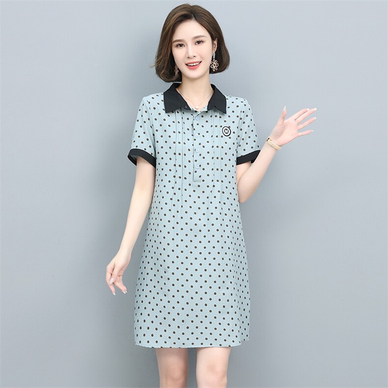 LILYMOST减龄波点连衣裙2023夏季新款气质宽松显瘦娃娃领中长款,女装连衣裙,涵誉