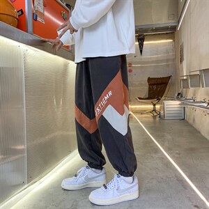 港风2024秋冬新款撞色拼接宽松束脚运动休闲潮牌裤子2111-P45控69,男装休闲裤,星座914-3