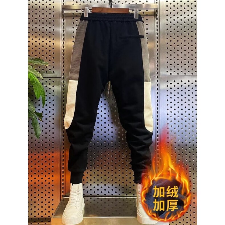 加绒加厚卫裤男2025秋冬裤子男网红拼色休闲裤潮流弹力修身小脚裤,男装休闲裤,星座506A