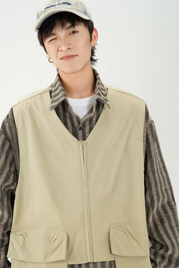 秋季假两件拼接马甲衬衫男宽松痞帅坎肩上衣外套网图JK2590-P58,男装衬衫,星座302B-3