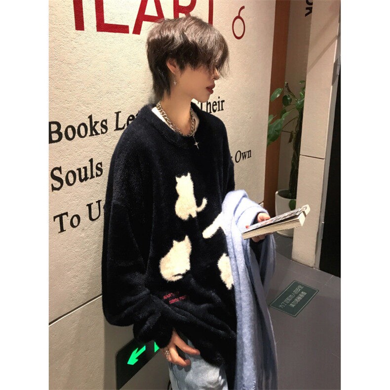 【有货】BTP32LL-特P55猫咪毛衣男女秋冬潮牌美式复古情侣针织衫图片