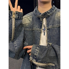 高街浮雕异形机甲设计感牛仔外套男女宽松水洗做旧夹克JK8637，男装工装外套，星座516A