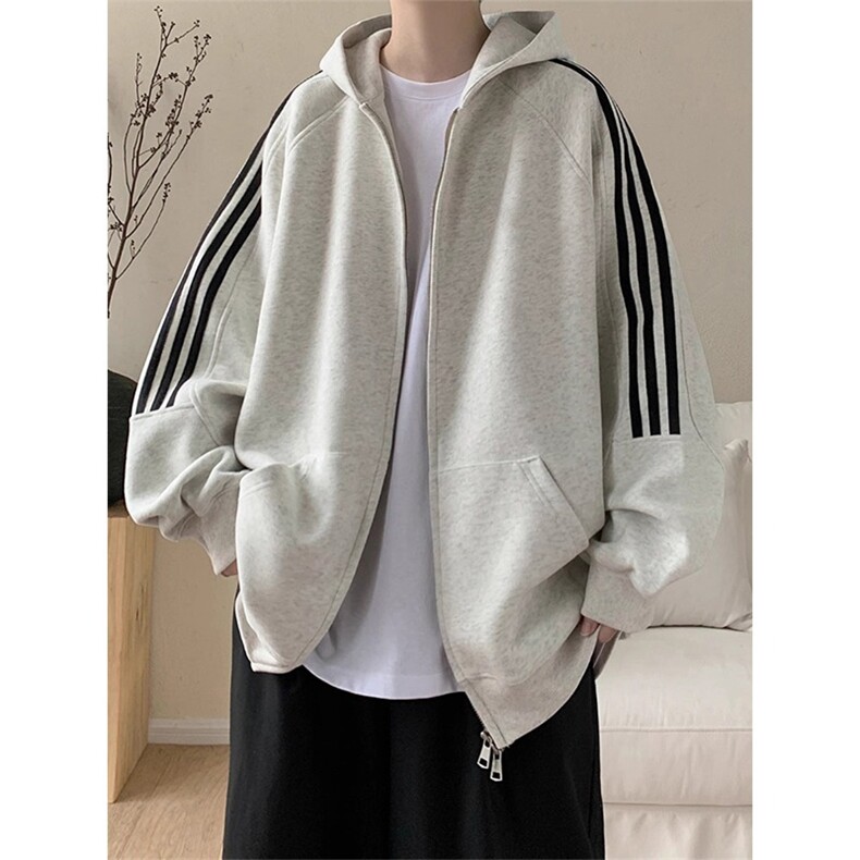 cityboy日系复古双拉头开衫卫衣男生秋冬宽松连帽外套青少年上衣图片