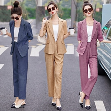 网红洋气西服套装女三件套2024夏季新款气质OL休闲小西装三件套，女装套装/套裙，贵人树