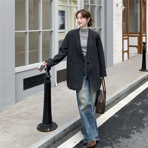 深灰色淡人羊毛呢羽绒内胆西装外套女2025冬季韩系气质高级感外套图片