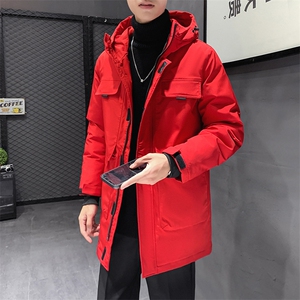 有版权 连帽纯色班服团体情侣学生团建可印花羽绒服男士修身长款图片