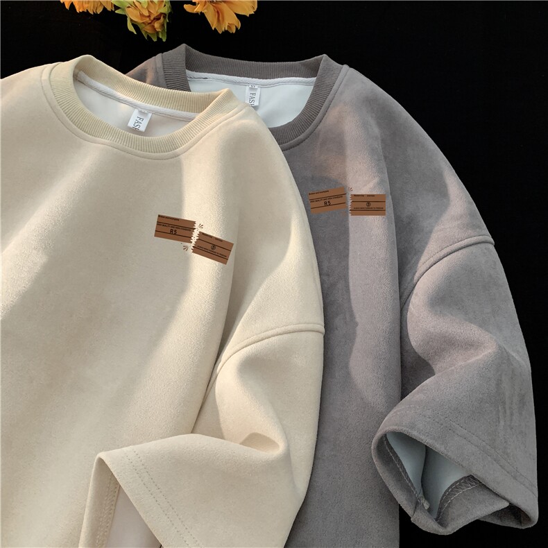 2024夏季新款麂皮绒潮流印花标签男生短袖上衣jk23293-特p28控38，男装T恤，星座605(原A050)