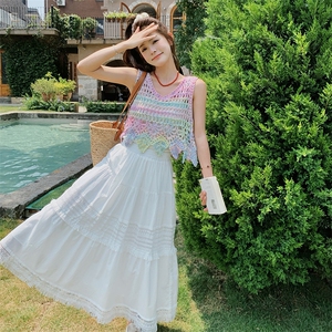 现货主推彩色钩花背心+吊带抹胸+半裙三件套9855-P135-K188图片