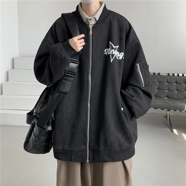24春秋款美式复古麂皮绒飞行棒球服男女夹克外套JF251-P80控108,男装夹克,电商B370